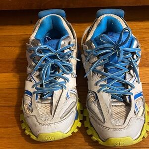 Balenciaga Gray and Blue Sneakers with Yellow Accents